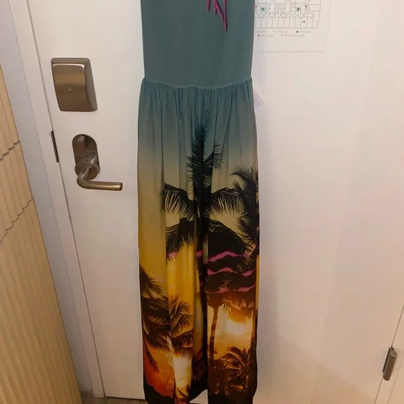 NWT XS Balmain Sunset Print Silk Maxi Cover-Up Dress - Picture 5 of 9
